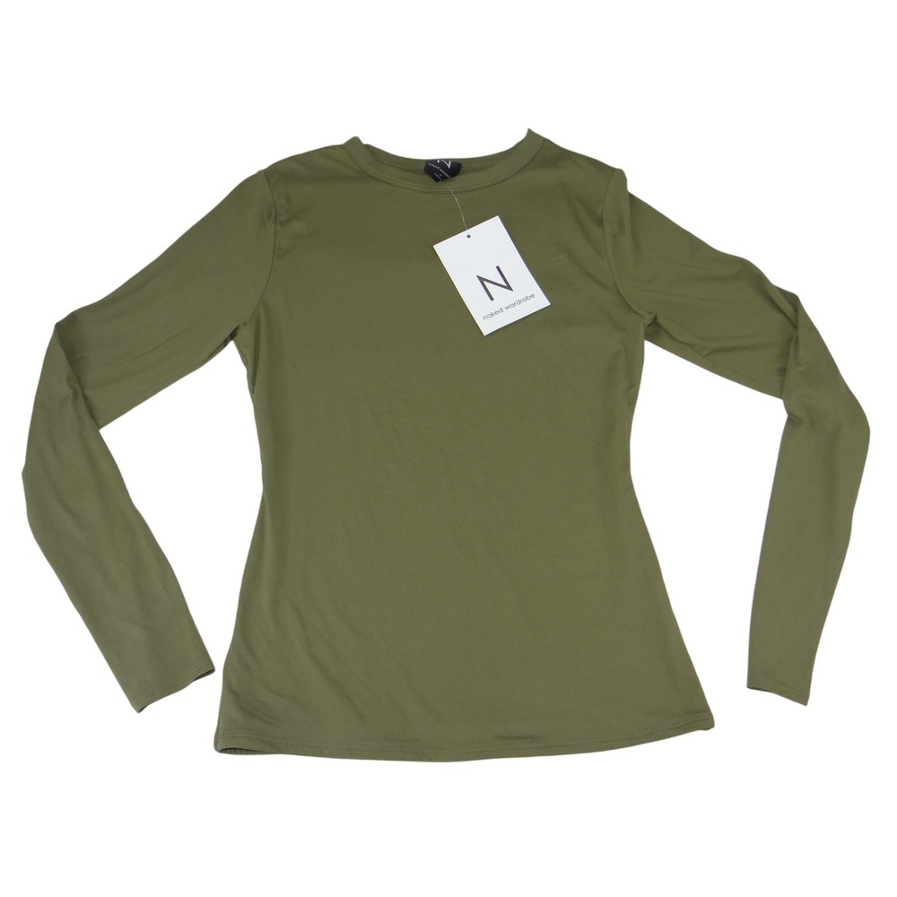 Naked‎ Wardrobe Womens Long Sleeve Crewneck Top Olive Green XL NEW